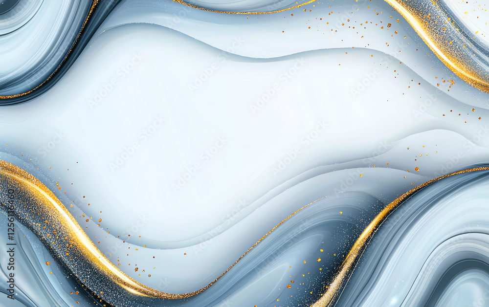 Poster abstract background with liquid marble texture, featuring soft blue and gold accents, creating seren