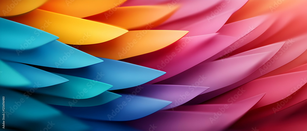 Poster A vibrant and colorful abstract pattern showcasing layered shapes in a harmonious blend of colors, perfect for design projects.