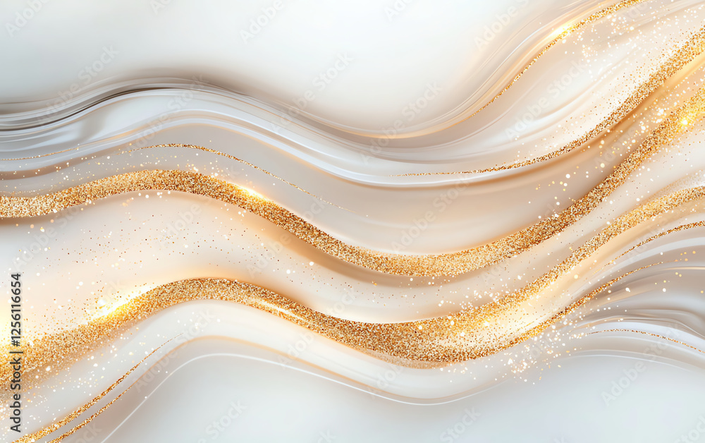 Poster Abstract background with flowing golden waves and shimmering texture, creating luxurious and elegant atmosphere. Perfect for design projects and artistic expressions
