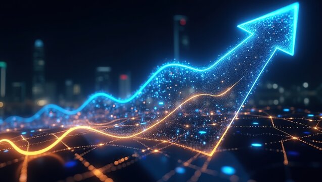 Futuristic Digital Growth Arrow Representing Financial Success and Technological Advancement