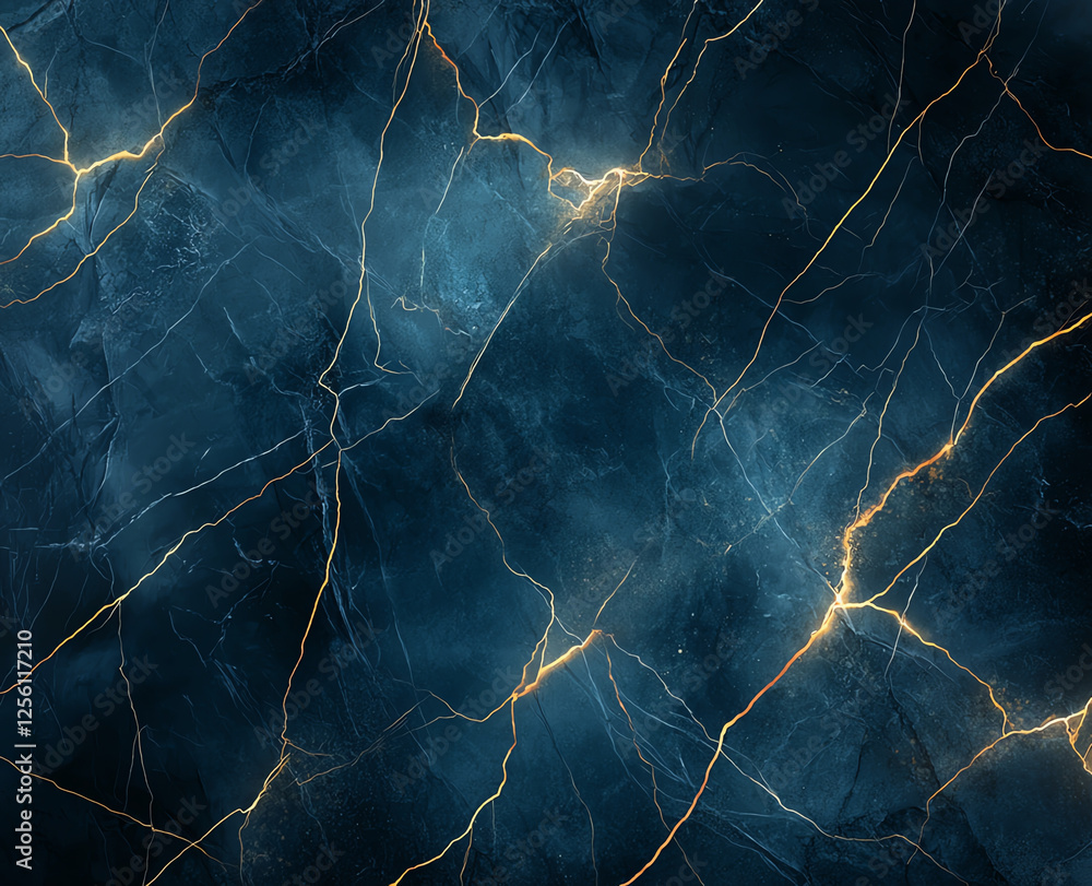 Poster abstract dark blue and black background with golden veins creates striking visual effect. intricate 