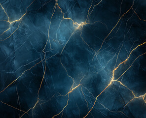 Abstract dark blue and black background with golden veins creates striking visual effect. intricate patterns evoke sense of depth and elegance, perfect for various design applications