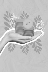 Photo composite collage of hands holding pile coins much money business ecommerce advert collect...