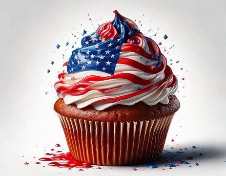 cupcake with american flag cream vector, cupcake with american flag, american cup cake, america, 4th of july cakes element	