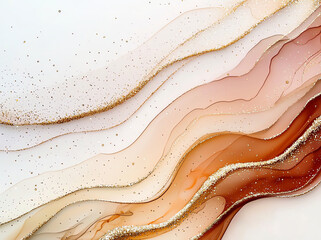 Fototapeta premium Elegant abstract design featuring flowing waves in warm tones with gold glitter accents, creating luxurious and artistic feel