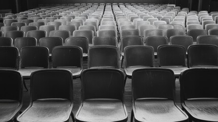 Fototapeta premium Empty auditorium chairs, rows, perspective, hall, performance venue, event