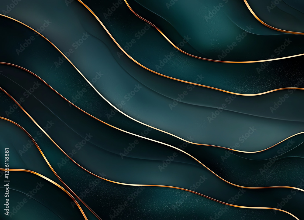 Aufkleber elegant dark green and black abstract background with flowing lines and golden accents, creating mod