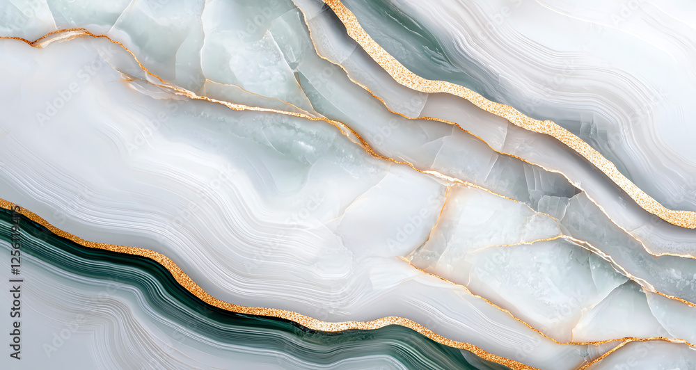 Poster elegant marble texture with gold lines on white background, showcasing smooth waves and intricate pa