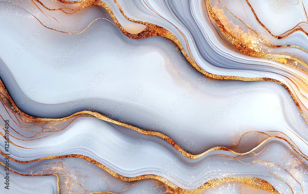 Poster elegant marble texture featuring flowing lines of gold and white, creating luxurious and sophisticat