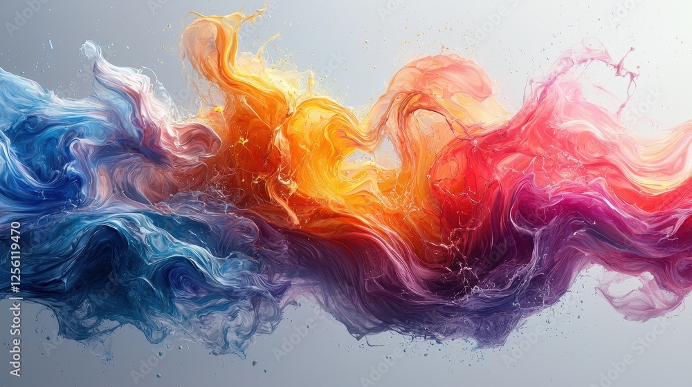 Poster a vibrant abstract swirl of colors resembling fluid motion and creativity.