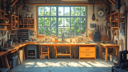 The quiet time of the woodworking workshop