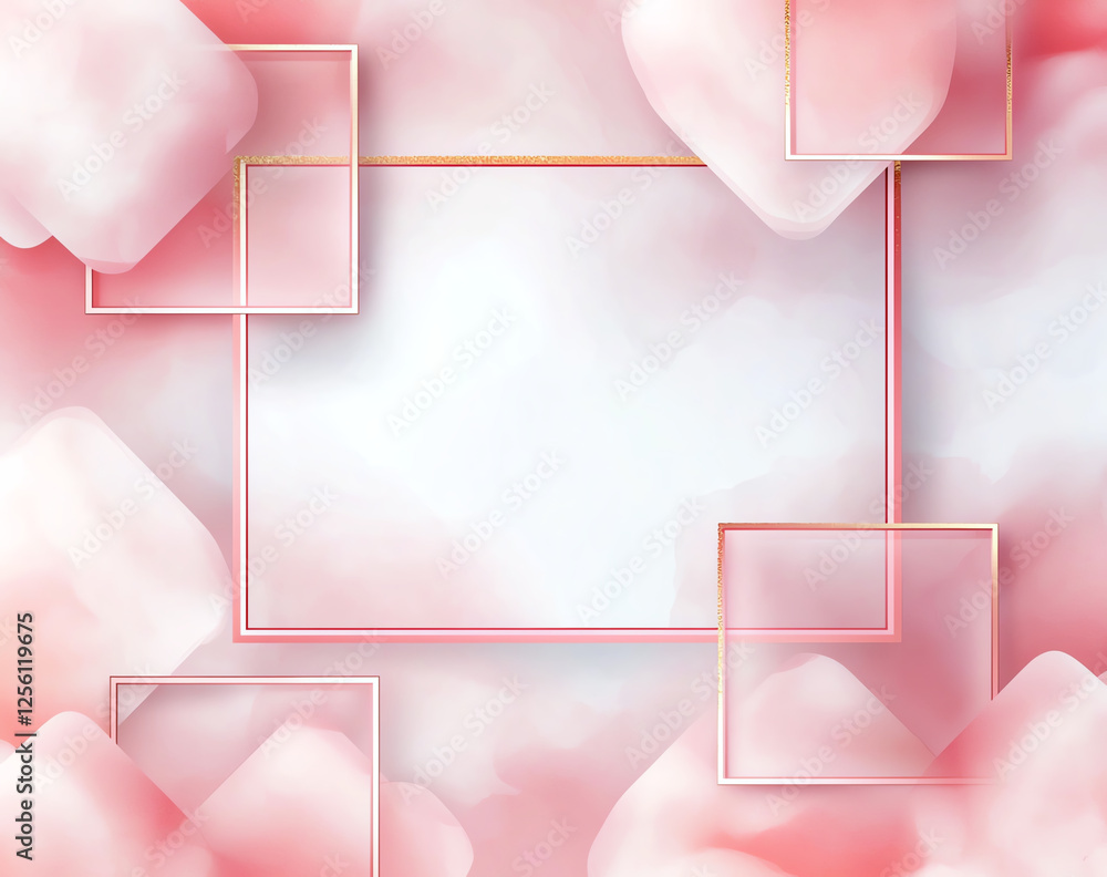 Poster soft blush pink watercolor background with delicate frames, creating serene and elegant atmosphere. 