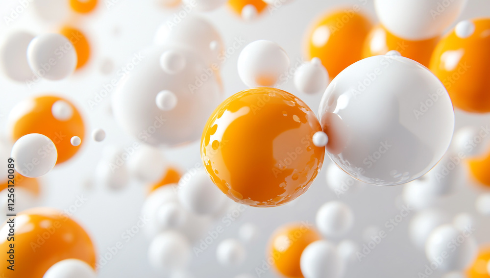 Poster a dynamic background features floating orange and white spheres, creating a vibrant, atmospheric atm