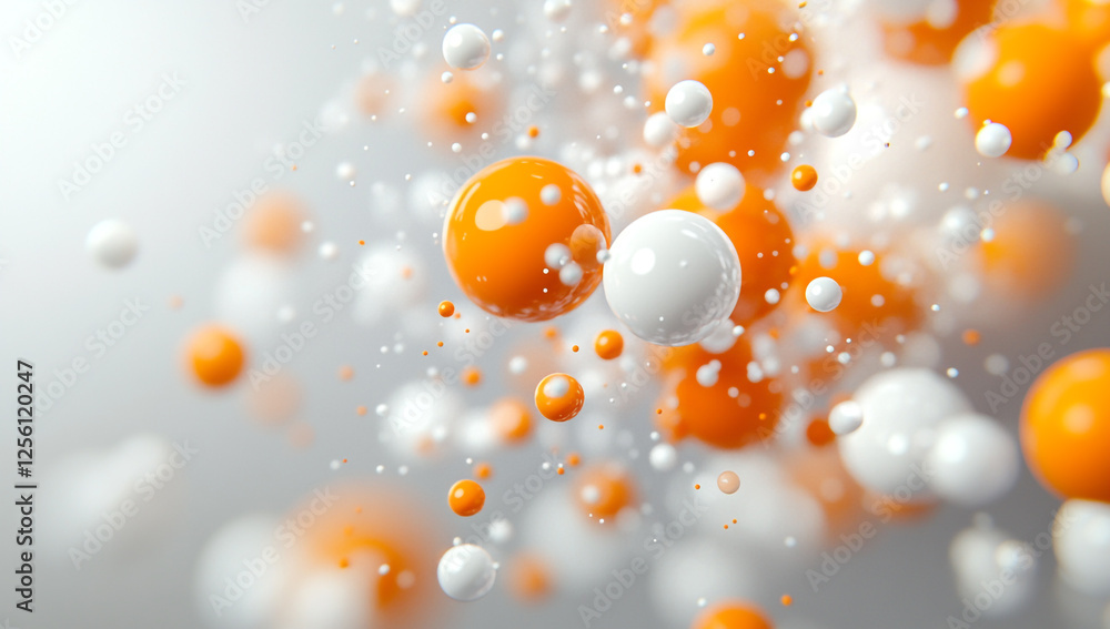 Poster a dynamic background features floating orange and white spheres, creating a vibrant, atmospheric atm
