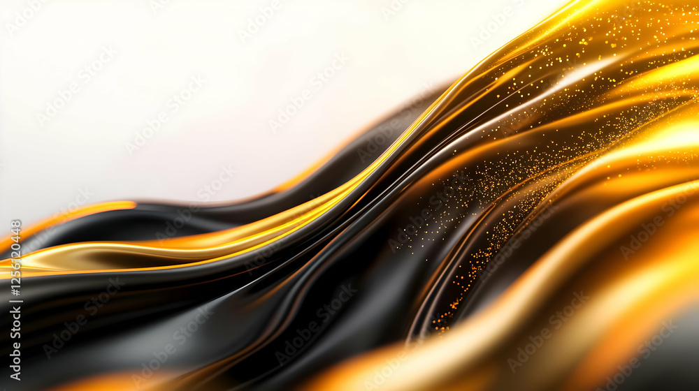 Poster dynamic abstract waves of gold and black flow gracefully, creating a sense of elegance and movement.