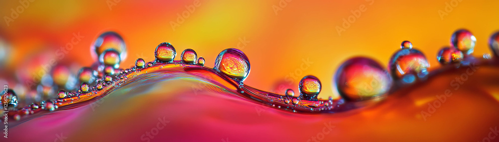 Poster droplets create a wave-like pattern against a vibrant background