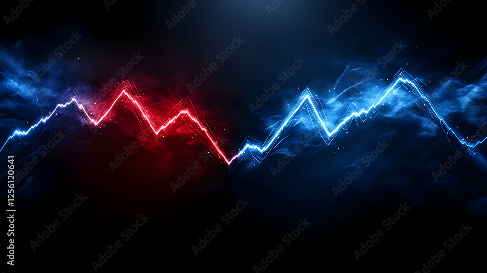 Poster dynamic visualization of energy waves in red and blue, illustrating the concept of power and electri