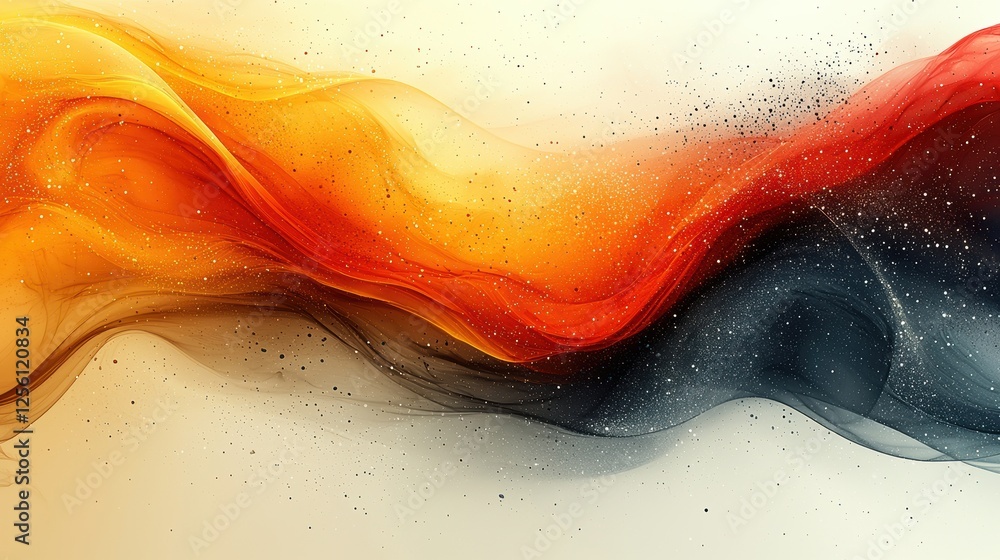 Poster abstract flowing colors in warm tones with a smooth gradient and sparkles.
