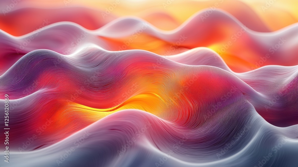 Poster abstract waves of vibrant colors creating a fluid, dynamic landscape.