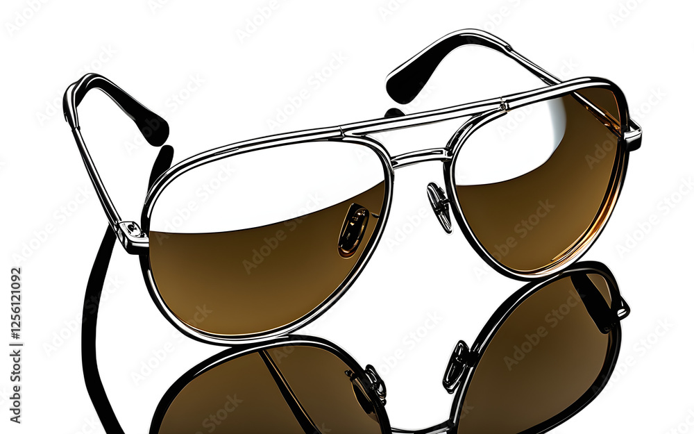 Poster a stylish pair of aviator sunglasses with reflective lenses, isolated on a empty plain background