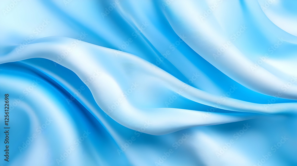 Poster soft blue fabric flowing elegantly, showcasing texture and depth in a smooth wave pattern, perfect f