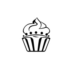 Cupcake: Simple black and white line art of a cupcake with whipped cream and sprinkles.