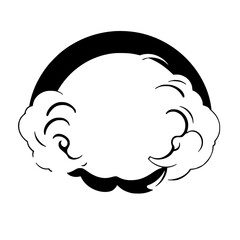 Creative white cloud illustration with black outline and a mustache.