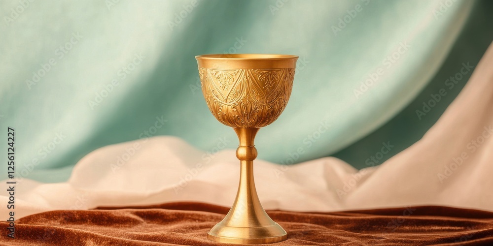 Poster golden chalice display studio setting decorative product soft background elegant concept