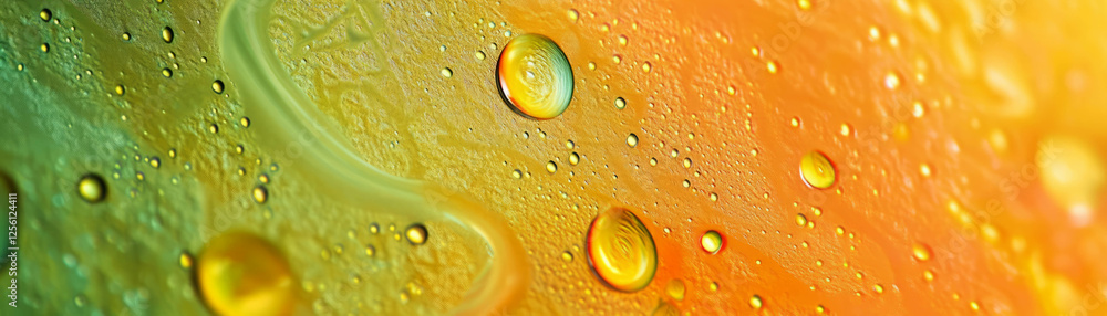 Poster droplets suspended in air create a vibrant abstract pattern against a bright background