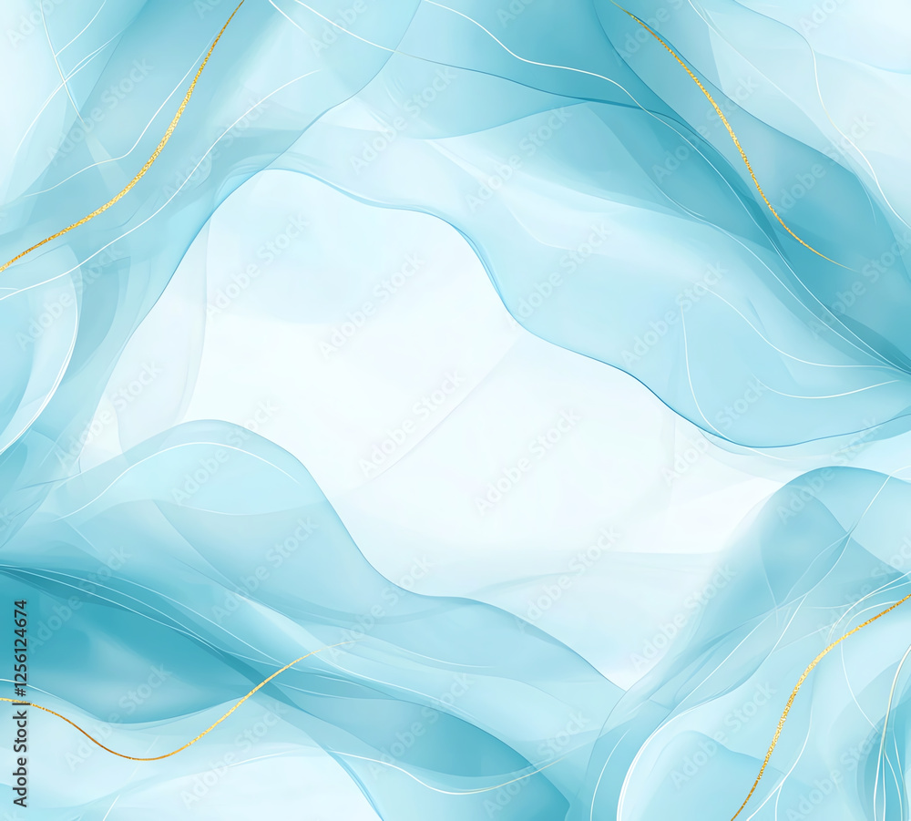 Poster soft blue background with gentle watercolor waves creating serene atmosphere. delicate flow and subt