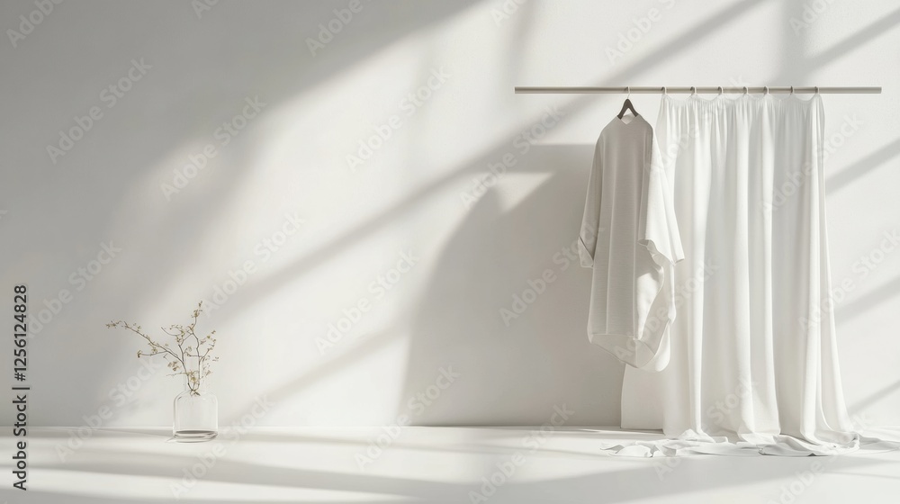 Poster minimalist clothing display with neutral backdrop for modern aesthetic. generative ai