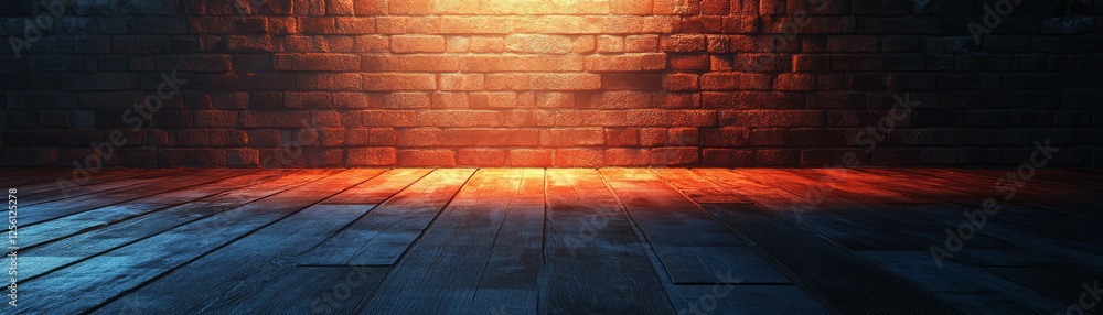 Poster bright light illuminating an empty room with dark textured walls and floor