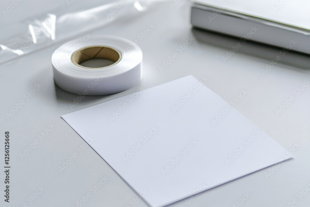 Poster crafting materials on a workspace with adhesive tape and blank paper during a creative session