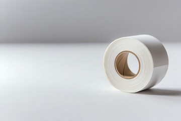 Roll of white adhesive tape on a smooth surface during a creative project in a well-lit workspace