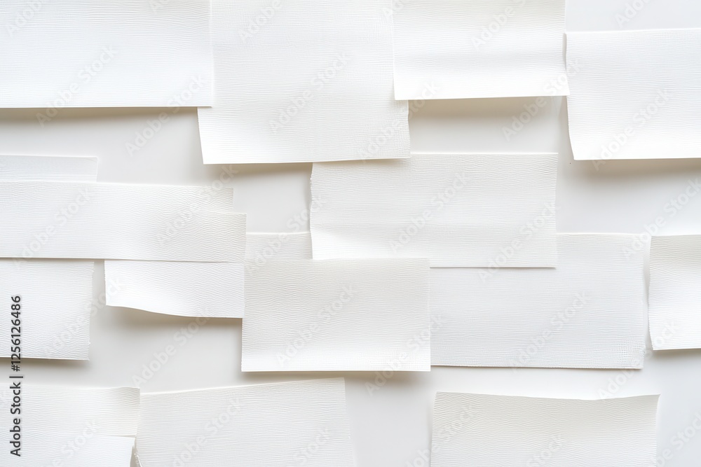 Poster various pieces of white textured paper arranged on a neutral background for creative uses and design