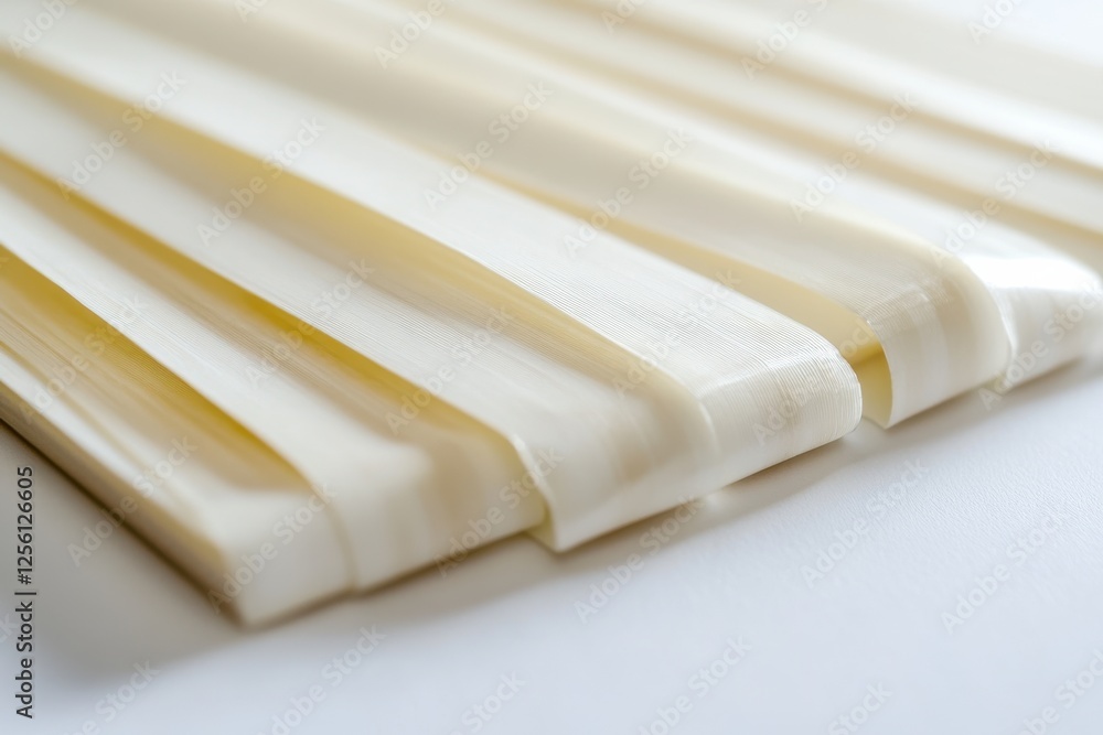 Poster Elegant sheer fabric draped in soft folds on a white background showcasing texture and light play