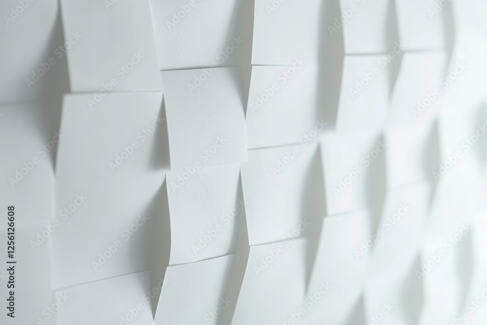 Poster creative wall display of textured white paper elements arranged in a rhythmic pattern for interior d