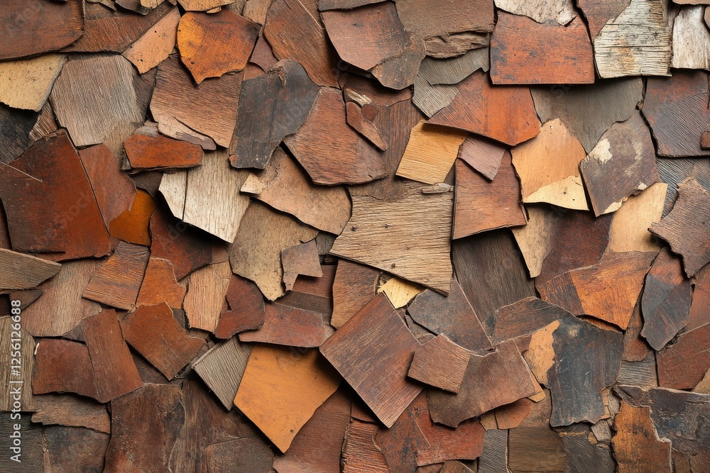 Aufkleber wooden tiles arranged in an intricate pattern showcasing various textures and colors in natural tone