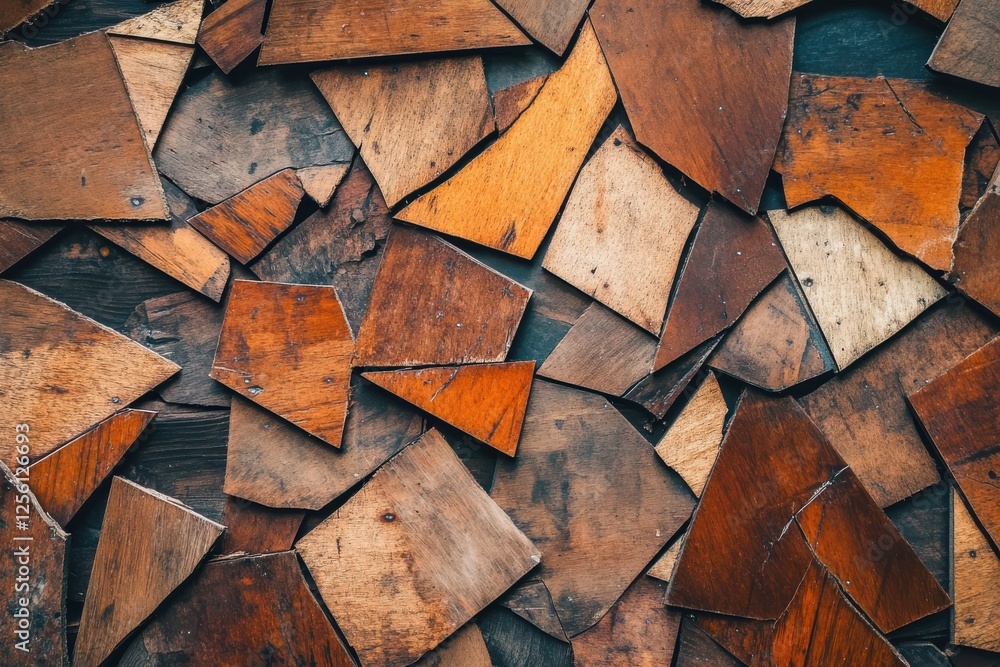 Aufkleber natural assortment of wooden pieces arranged on a flat surface showcasing various textures and color