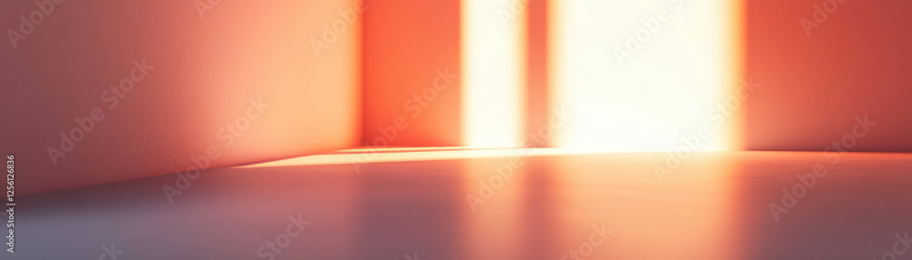 Poster soft glow illuminates an empty room with smooth white walls and floor