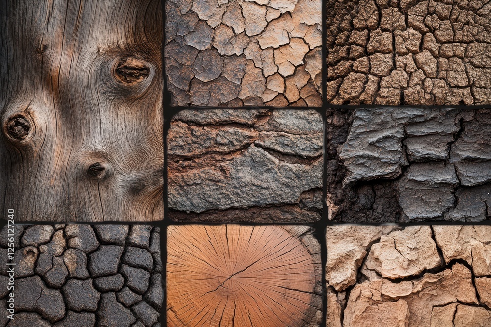Aufkleber textured wood surfaces showcase natural patterns and intricate designs from various tree species in 