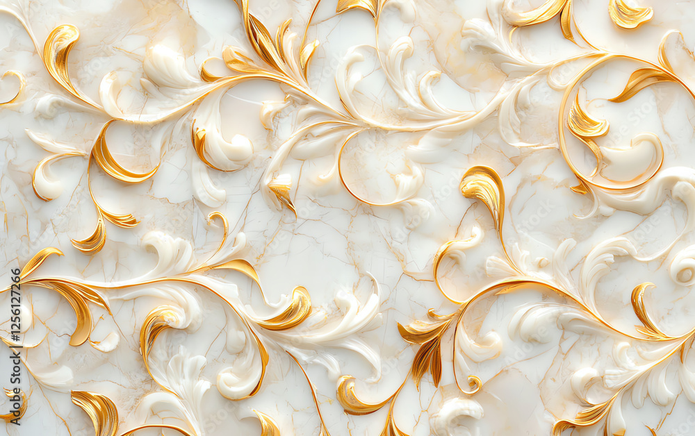 Poster elegant gold and white marble background with intricate swirling patterns, creating luxurious and so