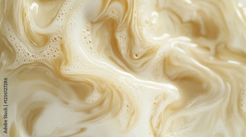 Poster creamy swirls of milk blending with coffee creating abstract patterns