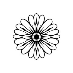 Fototapeta premium Black and White Illustration of a Flower Mandala on a White Background.