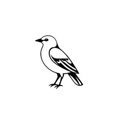 Minimalist Illustration of a Bird Perched, Black and White, Outline Style.