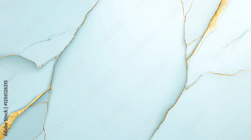 Poster stunning 3d rendering of marble texture featuring soft blue tones and elegant golden veins, creating