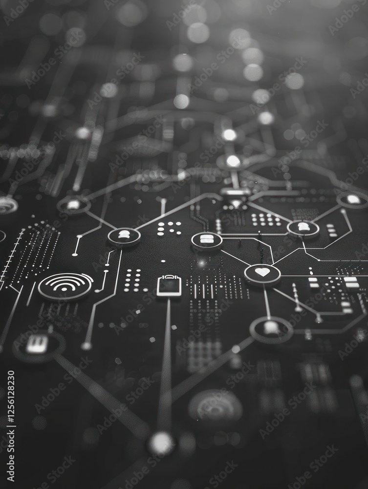Aufkleber simple networking icons are neatly arranged on a dark grey background with diffused lighting highlig