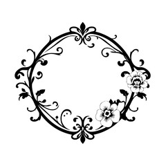 Black and White Floral Frame: A Circular Ornament with a Decorative, Floral Design.