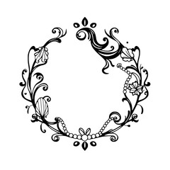 Elegant Floral Embellishment: A Black and White Decorative Wreath Design.