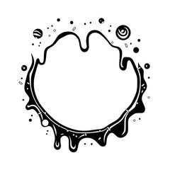 Abstract graphic of chocolate dripping around a circular empty space, with a whimsical minimalist aesthetic and white background.